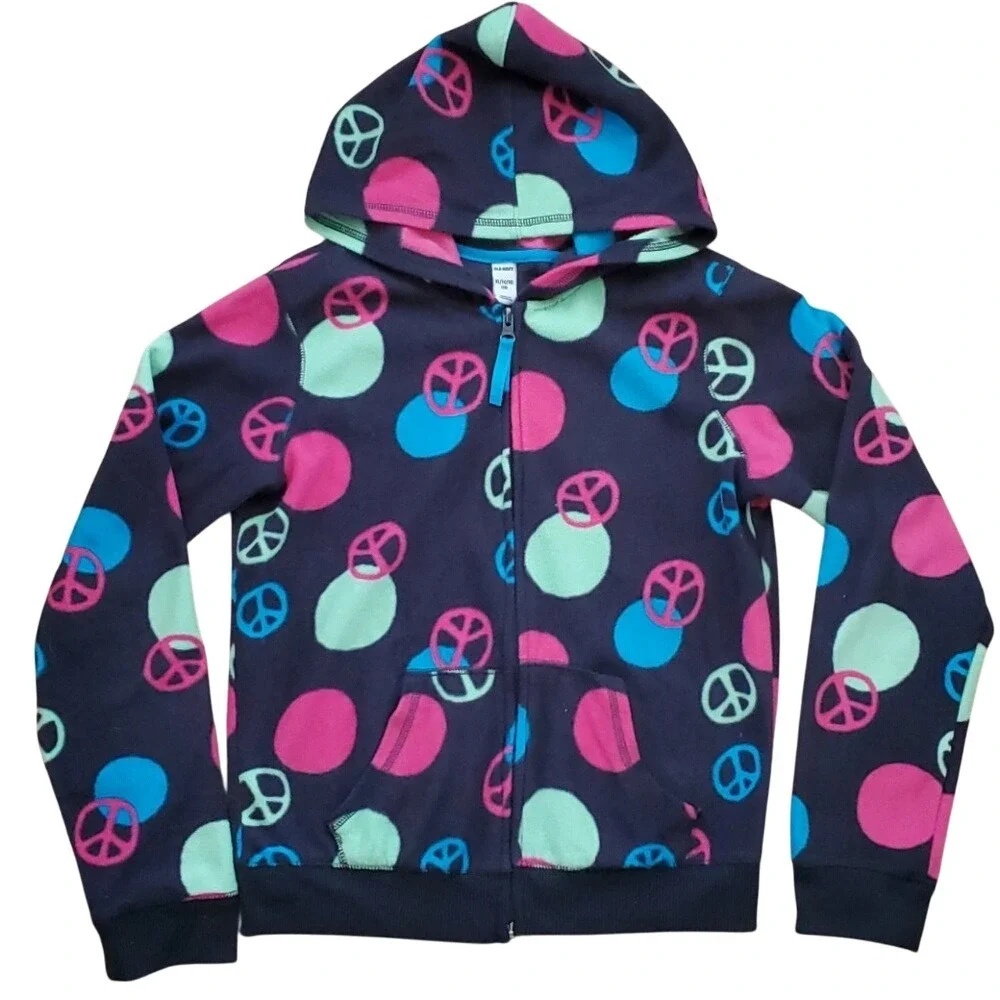 Old Navy‎ Girls Size 14 Lightweight Peace Sign Polka Dot Black Jacket